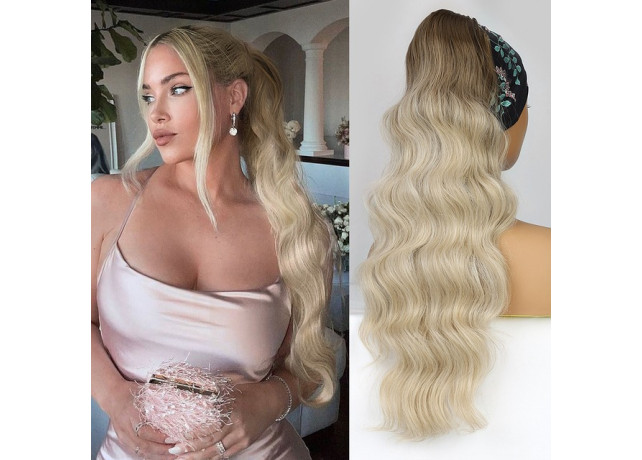 Coada de Par cu snur Ombre Saten Natural/ Blond Deschis